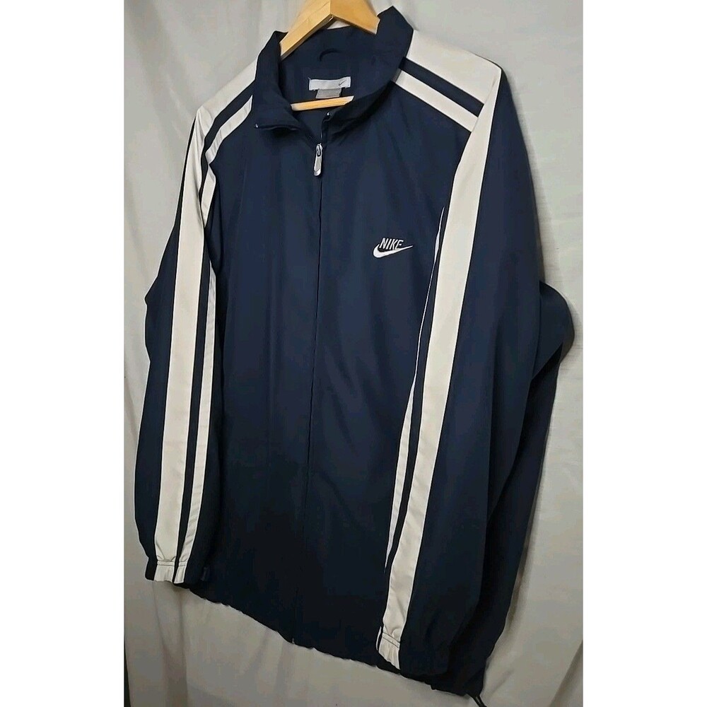 Nike Y2K Jogging Jacket, Logo, Sz XL, Navy Blue w/ White Stripes - Picture 3 of 11